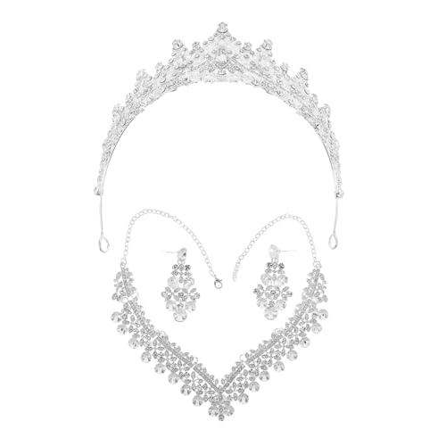 SHERCHPRY Rhinestone Brautschmuck Set mit Krone Halskette Ohrringe in Silberweiß Elegantes Hochzeits Abschlussball-accessoire für Braut und Festliche Anlässe von SHERCHPRY
