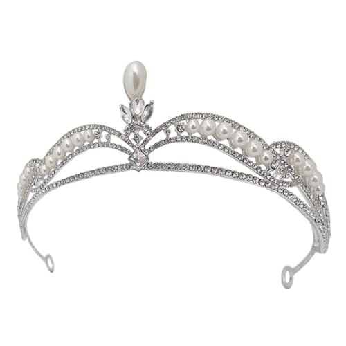 SHERCHPRY Rhinestone Haarreif Damen Braut Tiara Hochzeitskopfschmuck Perlen Krone Silber Festlicher Haarschmuck für Hochzeit Party Bühne Cosplay von SHERCHPRY