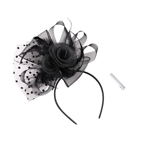 SHERCHPRY Rosenförmiger Haarschmuck für Damen Haarband mit Schleier für Partys Karneval und Feiertage Leicht und Formbeständig Elegantem Schwarz von SHERCHPRY