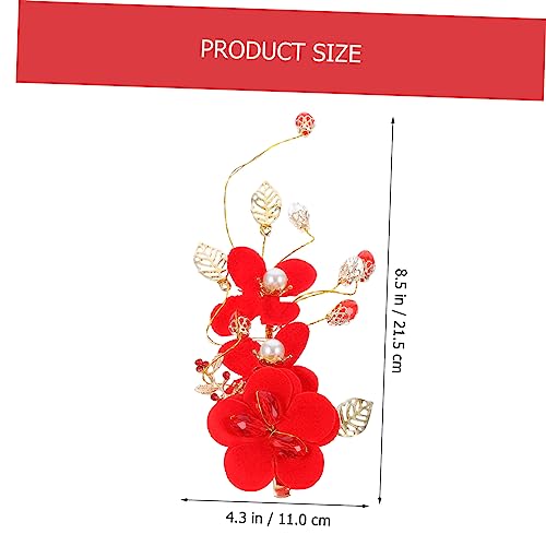 SHERCHPRY Rote Perlen Haarspange mit Strasssteinen Handgefertigter Brautschmuck Eleganter Haarschmuck für Damen Hochzeit Partys Festliche Anlässe von SHERCHPRY