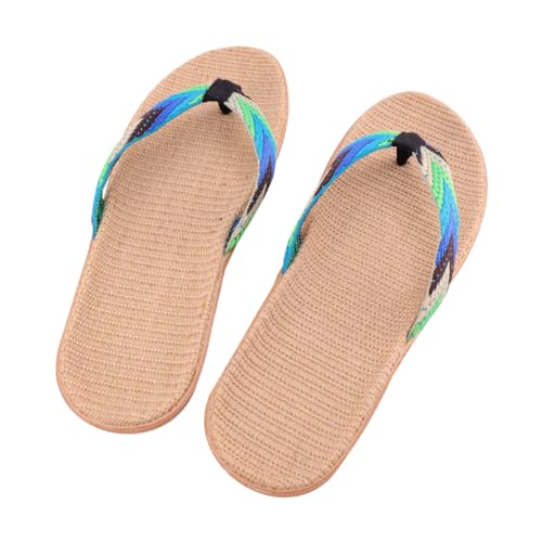 SHERCHPRY Rutschfeste Hausschuhe Flip flops mit Flacher Sohle Blau grün Atmungsaktiv Komfortabel für Haushalt Strand und Freizeit Langlebig und Einfach Anzuziehen von SHERCHPRY