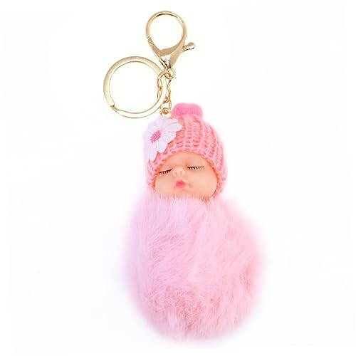 SHERCHPRY Schlafende Baby- Puppe Keychain Kugel-Anhänger Schlüsselringe Schlüsselanhänger Autodekoration Taschenanhänger Rucksack Füllstoff schlafende Puppe Schlüsselbund Liebhaber Rosa von SHERCHPRY