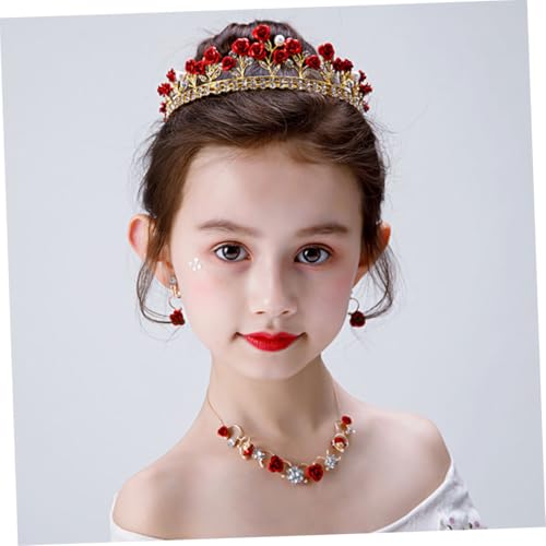 SHERCHPRY Schmuckset mit Rosen Crown Diadem Halskette und Ohrringen Sicherer Langlebiger Schmuck für Geburtstagsfeiern Hochzeiten Festliche Anlässe Eleganter Look für Mädchen von SHERCHPRY