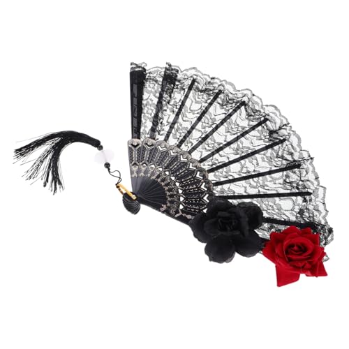 SHERCHPRY Schwarze Spitzen-lolita-faltfächer Gothic Handfächer Feiner Spitze Mit Romantischen Details Für Hochzeiten Halloween Und Anlässe von SHERCHPRY