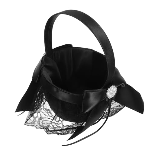 SHERCHPRY Schwarzer Kleiner Blumenmädchenkorb mit Griff Kompakt und Leicht Stoffmaterial Elegant für Hochzeit Geeignet für Junge Blumenmädchen bei Zeremonien und Modernen Feierlichkeiten von SHERCHPRY