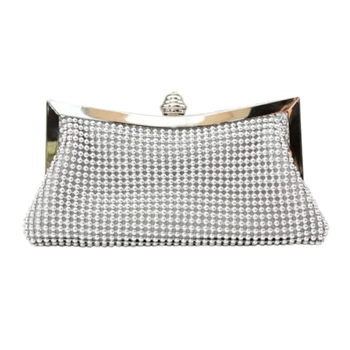 SHERCHPRY Silberne Damen Clutch mit Funkelnden Strasssteinen Abendtasche für Hochzeit und Party Modische Kettentasche aus Hochwertigem Material Kompakte für Stilvolle Aufbewahrung für von SHERCHPRY
