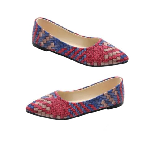 SHERCHPRY Spitze Damen Flache Schuhe Rote PU Four Seasons Atmungsaktiv Einfach Alltag Büro Freizeit von SHERCHPRY