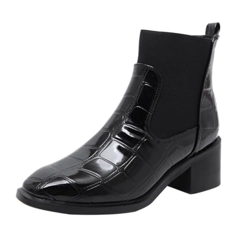 SHERCHPRY Stylische Damen Stiefel mit Chunky Absatz Künstliches PU Material Mittelhoher Schaft Rutschfeste Sohle Elegantes Design für Arbeit Party und Alltag Schwarze Herbst Winter Boots von SHERCHPRY