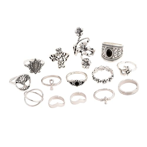 SHERCHPRY Teiliges Bohemia Fingerring Set Langlebiger Legierung Vintage Stil mit Blumen und Vogelmotiven Verstellbare für Damen für Partys Hochzeiten und Sommerveranstaltungen von SHERCHPRY