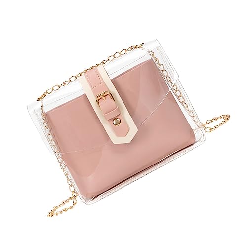 SHERCHPRY Transparente Umhängetasche Damen Kleine Quadratische Crossbody Bag mit Kette Modisch Leicht Rosa für Handy und Alltag von SHERCHPRY