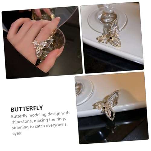 SHERCHPRY Verstellbarer Damenring mit Kristallblume Offener Fingerring Gold Funkelnder Zirkonia Schmuck Leichter Langlebiger Modeschmuck für Alltag und Besondere Anlässe von SHERCHPRY