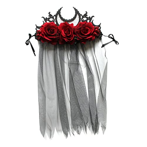 SHERCHPRY Vintage Goth Schleierkrone Haarreif für Halloween Eleganter Haarschmuck mit Blumen und Schleier für Kostümpartys und Cosplay Verleiht Jedem Look eine Geheimnisvolle Note von SHERCHPRY