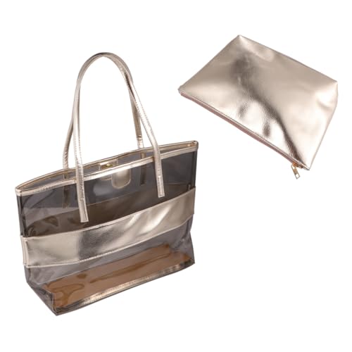 SHERCHPRY Wasserdichte Transparente Schultertasche Damen Kreativer Beach Handtasche mit Kleinem Geldbeutel Leichte PVC Tote Bag für Outdoor Shopping Alltag Strand in Hellem Gold von SHERCHPRY