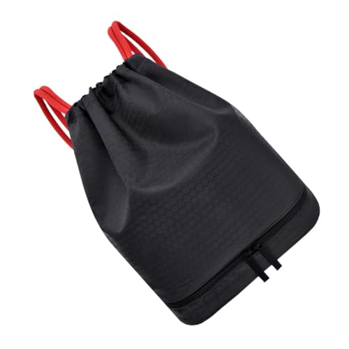 SHERCHPRY Wasserdichter Sportrucksack mit Trocken Nassfach Kordelzug Packsack für Fitness Schwimmen Vielseitige Gym Tasche in Schwarz mit Rotem Zugband Leichter Outdoor Turnbeutel von SHERCHPRY