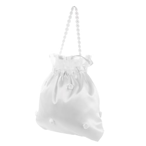 SHERCHPRY Weiße Braut Satin Dolly Bag mit Blumenverzierung Kleine Handtasche Damen für Hochzeit Brautjungfer Accessoire Satin Material Eleganter Brautbeutel von SHERCHPRY