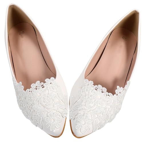 SHERCHPRY Weiße Brautschuhe Damen Spitze High Heels mit Spitzem Zehenbereich für Hochzeit Party und Festliche Anlässe Langlebig und Stilvoll von SHERCHPRY