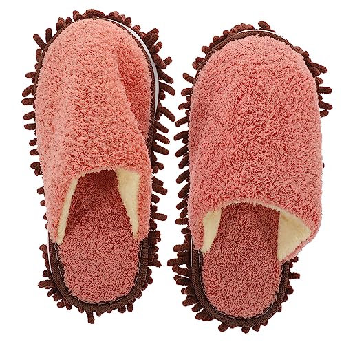 SHERCHPRY Wiederverwendbare Wischmopp Hausschuhe mit Fleece Waschbar Rutschfest Strapazierfähig für Bodenreinigung Bequemes Wischschuh Design für Haushalt und Familie Rostrot von SHERCHPRY