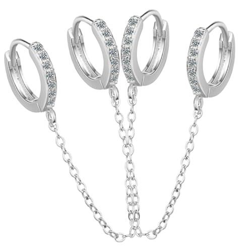 SHERCHPRY Zircon Ohrhänger Silber Doppel Piercing Kettenohrringe Damen Modeschmuck Runde Ohrschmuck für Mehrere Ohrlöcher Alltag Party von SHERCHPRY