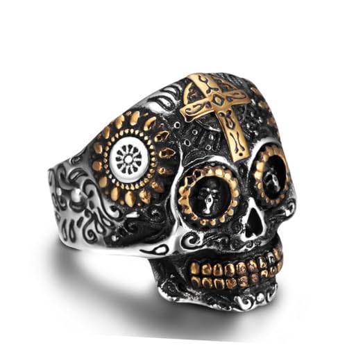 SHERCHPRY ring schädel Spoof-Totenkopf-Ring geschnitzter Ring Vintage-Schmuckring Parodie-Ring Ringe für Männer Herrenring lustiger Halloween-Ring Rostfreier Stahl Skelett Mann von SHERCHPRY