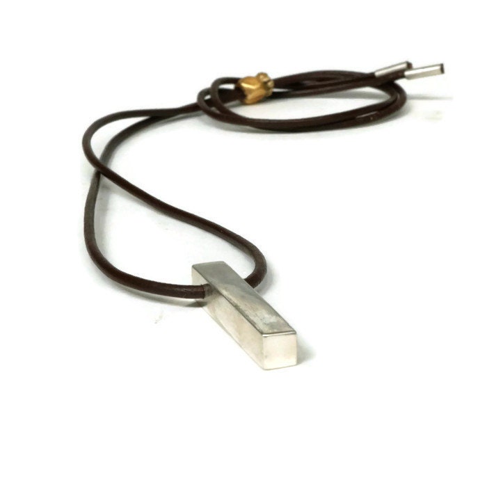 Herren Silber Anhänger Sterling Bar Halskette Schmuck Für Jungs, Und Leder Handwerker Handgefertigt Von Sheri Beryl von SHERIBERYL