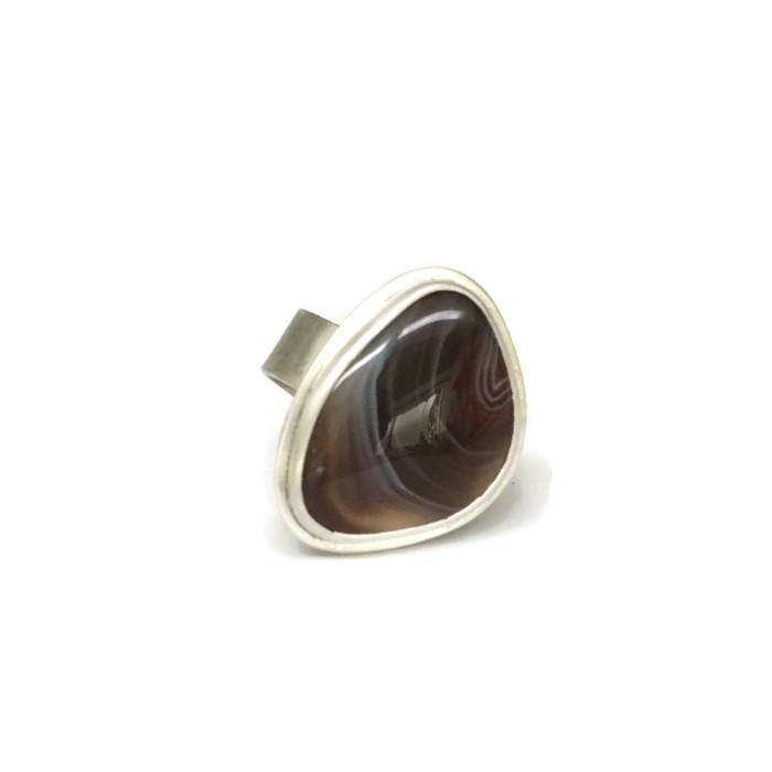 Sterling Silber Botswana Achat Ring, Großer Freiform Cabochon, Rot Braun Statement Ring Gr. 7.75, Handgefertigt Von Sheri Beryl von SHERIBERYL