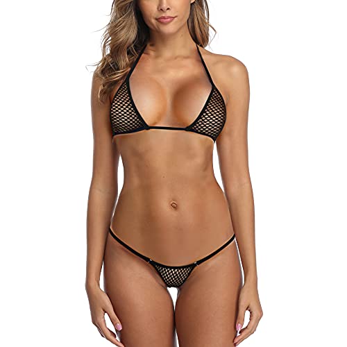 SHERRYLO Micro Bikini Extreme G String Tanga Bikini Sexy Mini Badeanzug für Damen, Schwarzes Netznetz, S von SHERRYLO