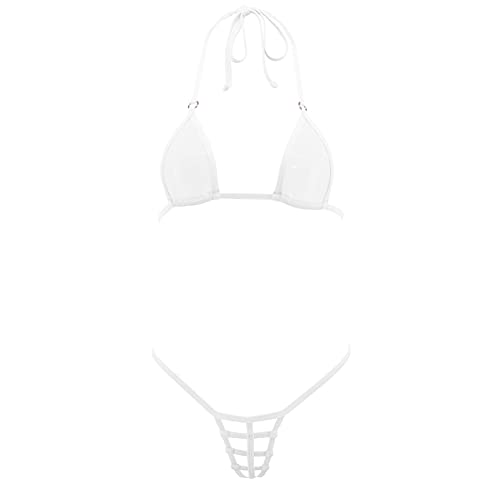 SHERRYLO Sheer Micro Bikini G String Tanga Mini Bikini exotisch bräunend Badeanzug, Weiß, Einheitsgröße von SHERRYLO