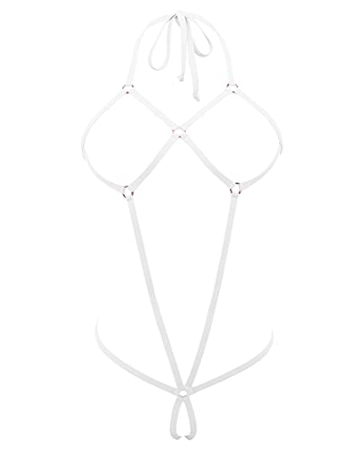SHERRYLO Slingshot Bikini Spider Extreme One Piece Sling Micro Bikinis G String Exotic Slutty Lingerie Set, Weiss/opulenter Garten, Einheitsgröße von SHERRYLO