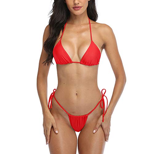 SHERRYLO Tanga-Bikini, Badeanzug für Damen, brasilianisches Unterteil, Triangel-Bikini - Rot - Small von SHERRYLO