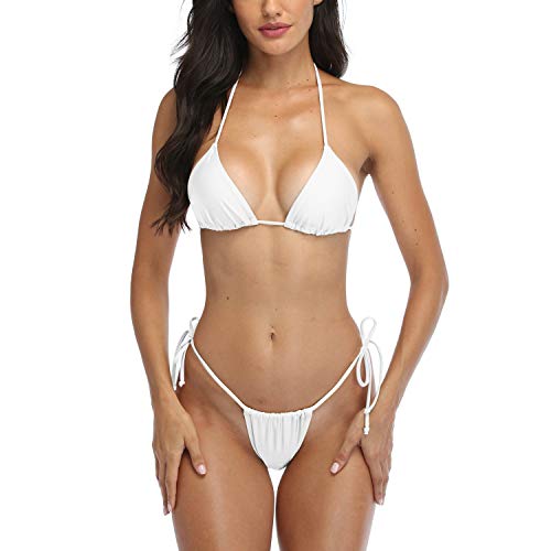 SHERRYLO Tanga-Bikini, Badeanzug für Damen, brasilianisches Unterteil, Triangel-Bikini - Weiß - Medium von SHERRYLO