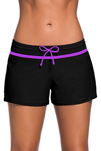 Damen Badeanzug Tankini Sport Seite Split Plus Größe unten Board Shorts, Klein, violett von SHESHY