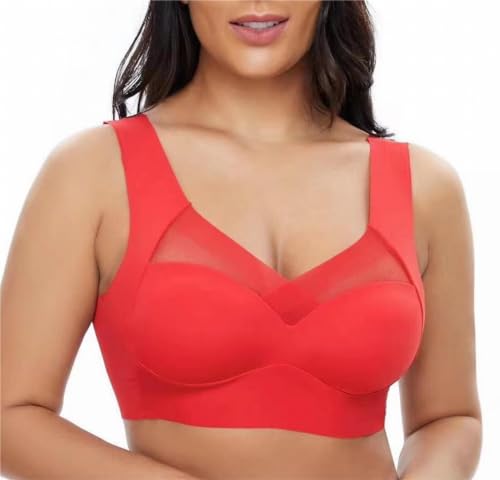 SHEYOW BH Ohne Bügel Haltungskorrigierender Damen Push-Up Bügellos Komfort Bralette Klassische BHS(2XL, Rot) von SHEYOW