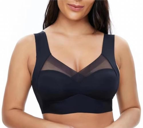 SHEYOW BH Ohne Bügel Haltungskorrigierender Damen Push-Up Bügellos Komfort Bralette Klassische BHS(2XL, Schwarz) von SHEYOW