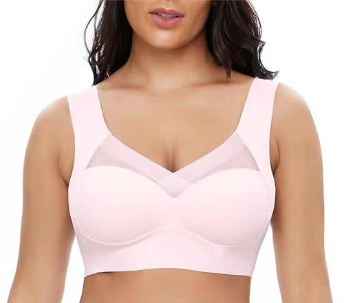 SHEYOW BH Ohne Bügel Haltungskorrigierender Damen Push-Up Bügellos Komfort Bralette Klassische BHS(5XL, Rosa) von SHEYOW