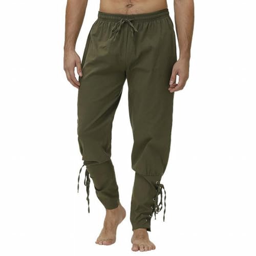 SHEYOW Herren Mittelalter Hose Piratenhose Leinenhose Steampunk Lange Pants Retro Freizeithose für Wikinger Kostüm (L, Grün) von SHEYOW