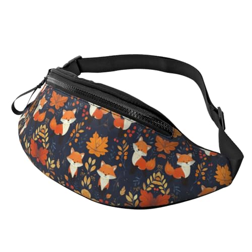 Autumn Fox Unisex Cute Fuchs Schultertasche mit verstellbarem Blattmuster und verstellbarer Größe Umhängetasche Modische bedruckte Umhängetasche für Studenten Freihandtasche für Campus Leben 14, R10 von SHFJASBNUMG