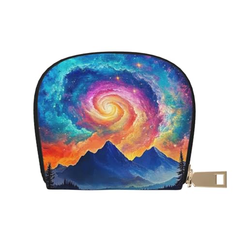 SHFJASBNUMG Trippy Starry Sky Misty Forest Mountain Card Pack Bunte Galaxy Ledertasche Star Dust Universe Astronomie Geldbörse Strandbesucher – Kartenhülle Wasserdicht 9 x 11, A33., 9X11CM von SHFJASBNUMG