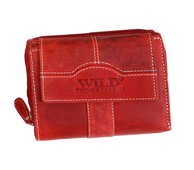 SHG Geldbörse ⌂ Damen Lederbörse Portemonnaie Frauen Geldbeutel Leder rot, Münzfach, Kreditkartenfächer, Reißverschluss, RFID Schutz von SHG