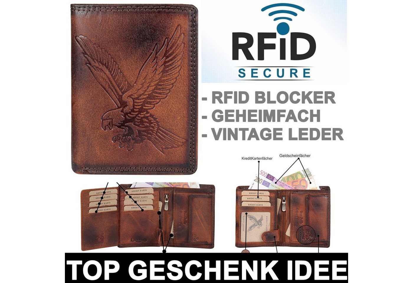 SHG Geldbörse ◊ Herren Geldbörse Leder Geldbeutel Portemonnaie Kreditkarten, Brieftasche mit Münzfach und RFID Schutz von SHG