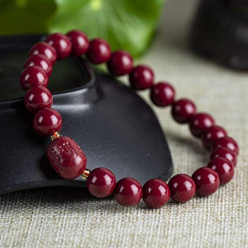 SHGUOMSC Armband Reichtum Wohlstand Armband Natürlicher Zinnober Geschnitzte Sechs-Zeichen-Mantra-Transferperlen Zinnoberperlen Armband Dehnbarer Armreif Amulett Zieht Reichtum An,8MM Zinnober(6MM) von SHGUOMSC