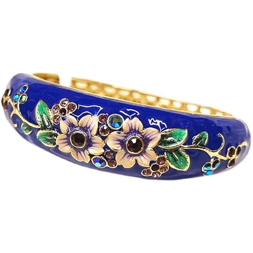 SHGUOMSC Blume Oval Cloisonné Große Breite Armbänder Strass Handarbeit High-End-Modeschmuck Emaille vergoldet Bunte Damen Armreif(Blue_58mm) von SHGUOMSC
