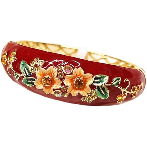 SHGUOMSC Blume Oval Cloisonné Große Breite Armbänder Strass Handarbeit High-End-Modeschmuck Emaille vergoldet Bunte Damen Armreif(Red_58mm) von SHGUOMSC