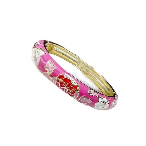SHGUOMSC Cloisonné-Emaille-Blumenarmreif mit Federscharnier, Manschettenarmbänder for Frauen, chinesischer ethnischer traditioneller Handarbeitsschmuck(Fuchsia_6cmx0.9cm) von SHGUOMSC