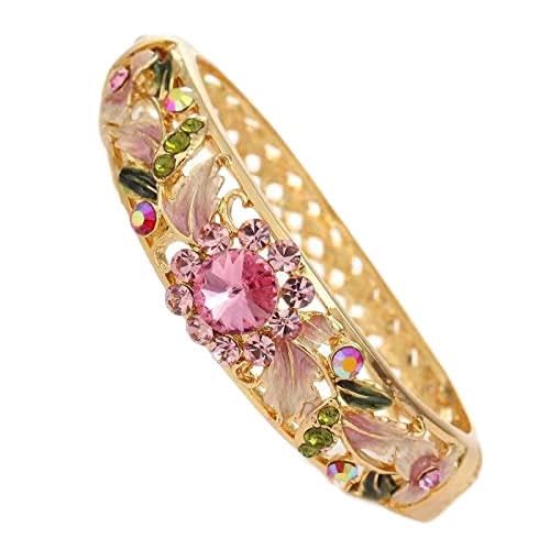 SHGUOMSC Cloisonné Emaille Durchbohrt Strass Armband High-End-Frauen Armreif Schmuck Mode Zubehör Geburtstag(Pink_58cm) von SHGUOMSC