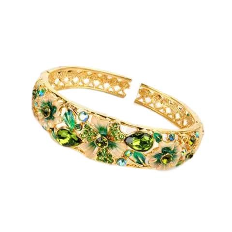 SHGUOMSC Cloisonné Emaille Strass Oval Armband Vintage Hohl Schmuck High End Blume Vergoldung Federscharnier Manschette Armreifen Frauen(Green_58mmx17mm) von SHGUOMSC