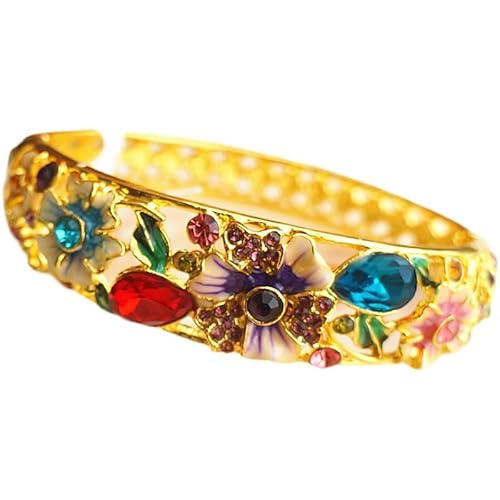 SHGUOMSC Cloisonné Emaille Strass Oval Armband Vintage Hohl Schmuck High End Blume Vergoldung Federscharnier Manschette Armreifen Frauen(Multi_58mmx17mm) von SHGUOMSC