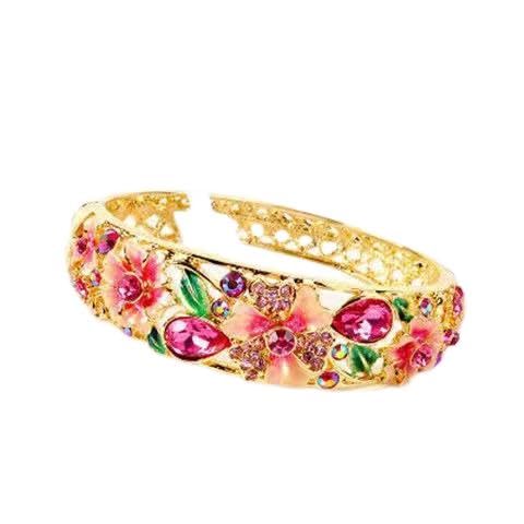 SHGUOMSC Cloisonné Emaille Strass Oval Armband Vintage Hohl Schmuck High End Blume Vergoldung Federscharnier Manschette Armreifen Frauen(Pink_58mmx17mm) von SHGUOMSC