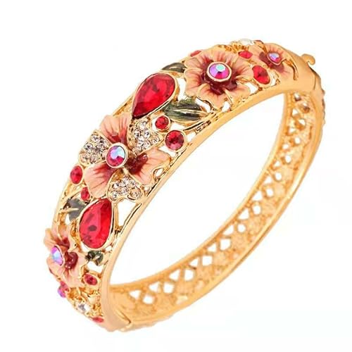 SHGUOMSC Cloisonné Emaille Strass Oval Armband Vintage Hohl Schmuck High End Blume Vergoldung Federscharnier Manschette Armreifen Frauen(Red_58mmx17mm) von SHGUOMSC