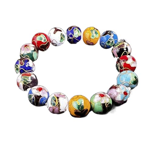 SHGUOMSC Mehrfarbig polierte feine Cloisonné-Emaille-Perlenarmbänder mit 12 mm Perlen for Damen, ethnischer Stretch, elastisch, modisch, Kupferperlen-Armreif(Multicolor_12mm) von SHGUOMSC