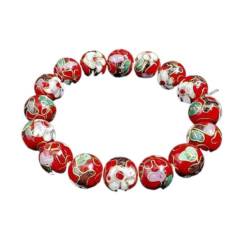 SHGUOMSC Mehrfarbig polierte feine Cloisonné-Emaille-Perlenarmbänder mit 12 mm Perlen for Damen, ethnischer Stretch, elastisch, modisch, Kupferperlen-Armreif(Red_12mm) von SHGUOMSC